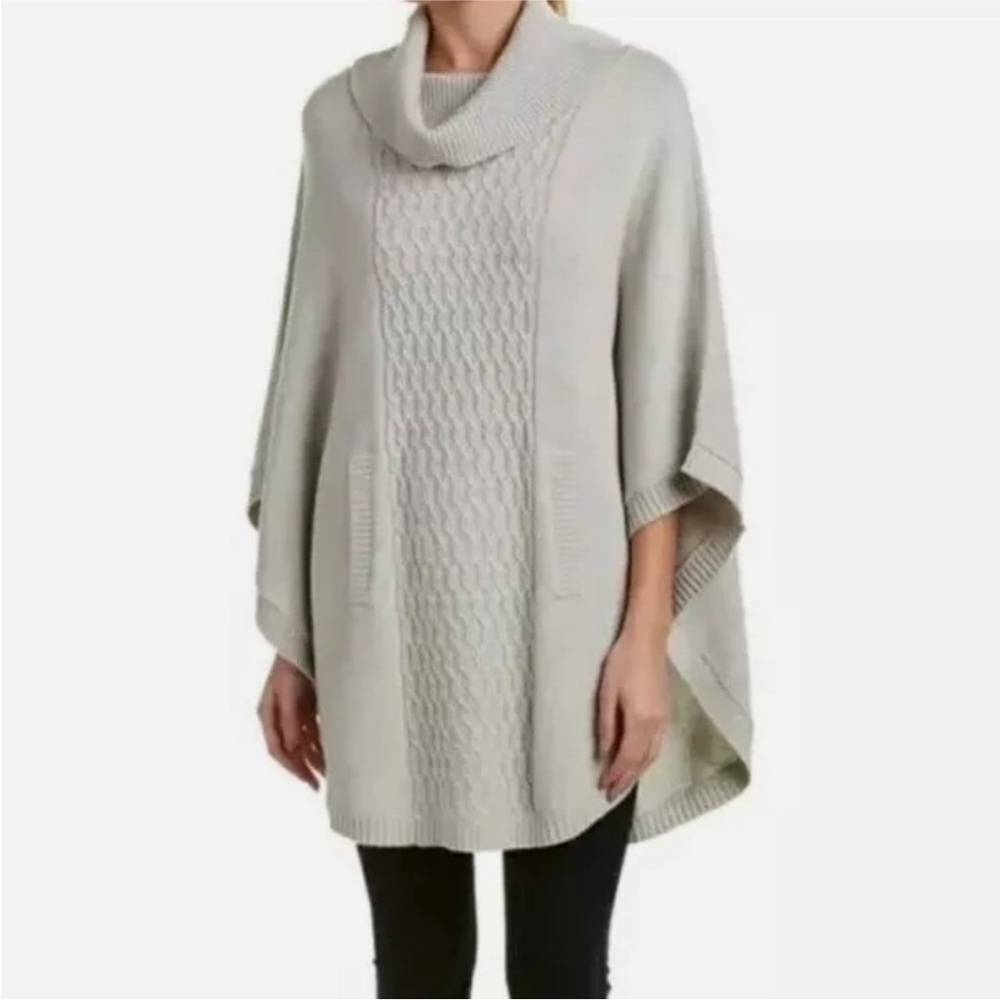 CAbi Glacier Cable Knit Poncho #3003 Gray Cotton Pullover Sweater Size Small